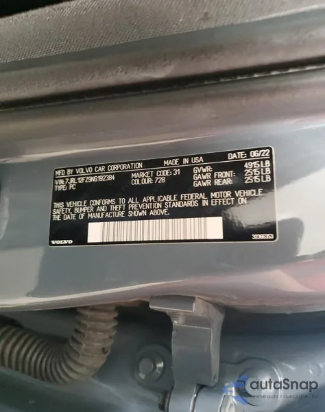 2022 Volvo S60 B5 Momentum from USA, damaged, VIN 7JRL12FZ9NG192384